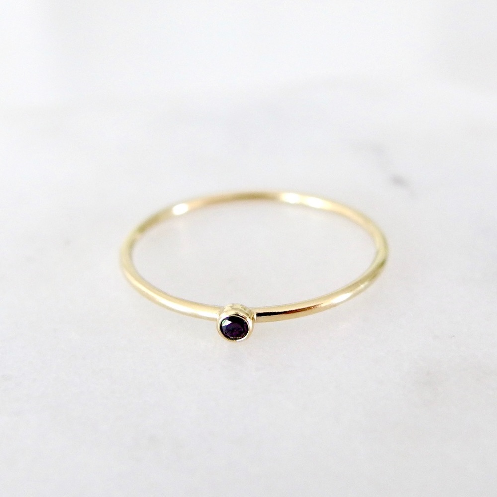 Tiny black diamond CZ stacker ring 14k gold fill
